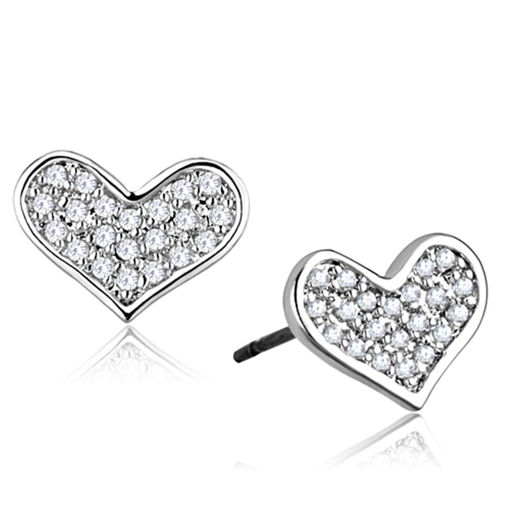 3W645 - Rhodium Brass Earrings with AAA Grade CZ  in Clear