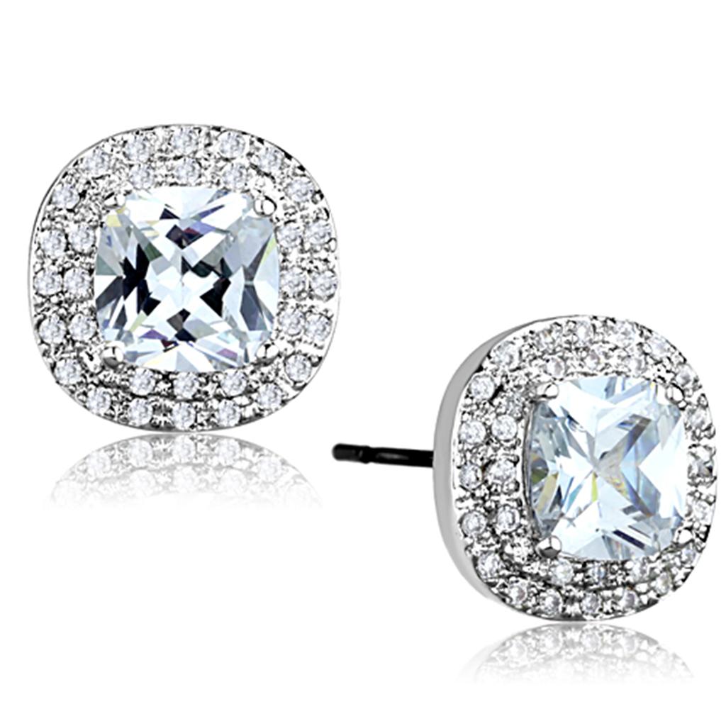 3W651 - Rhodium Brass Earrings with AAA Grade CZ  in Clear