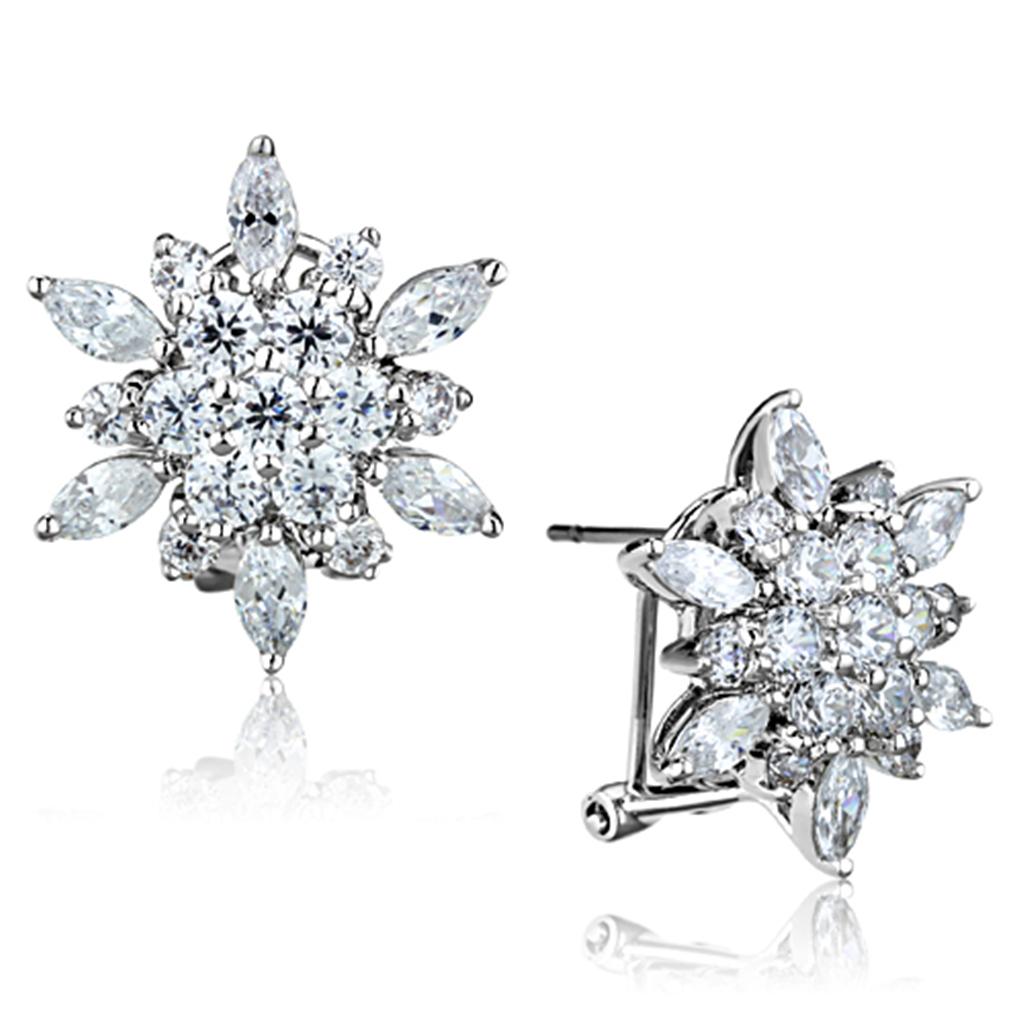 3W661 - Rhodium Brass Earrings with AAA Grade CZ  in Clear