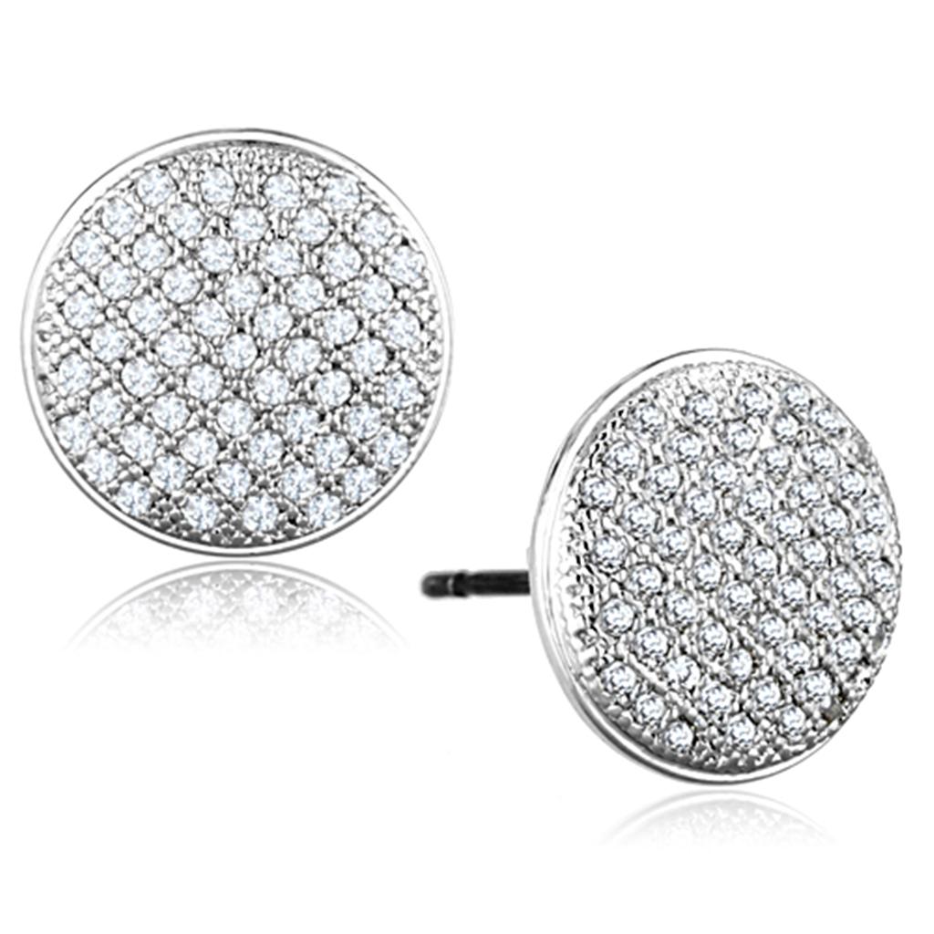 3W666 - Rhodium Brass Earrings with AAA Grade CZ  in Clear