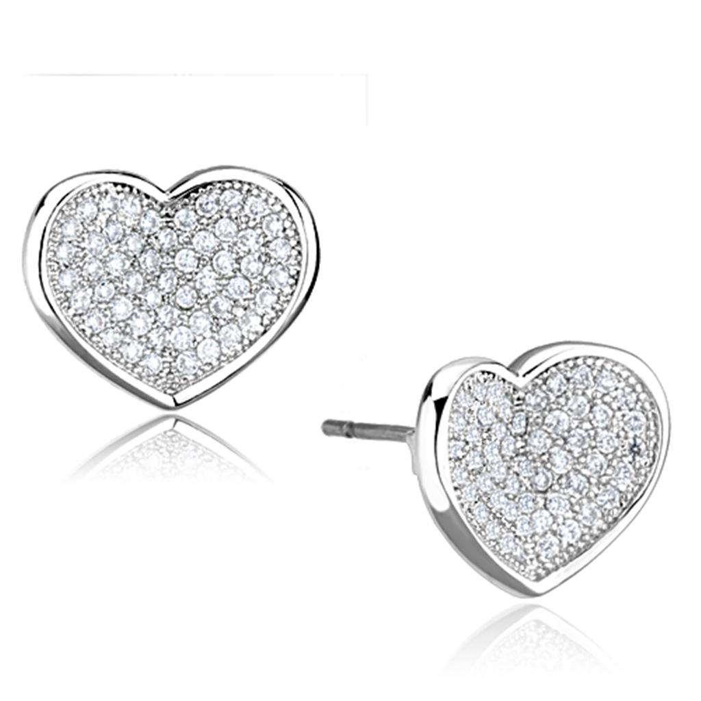 3W668 - Rhodium Brass Earrings with AAA Grade CZ  in Clear