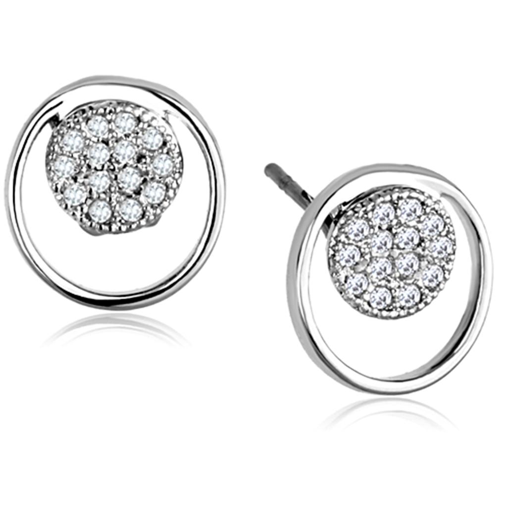 3W669 - Rhodium Brass Earrings with AAA Grade CZ  in Clear