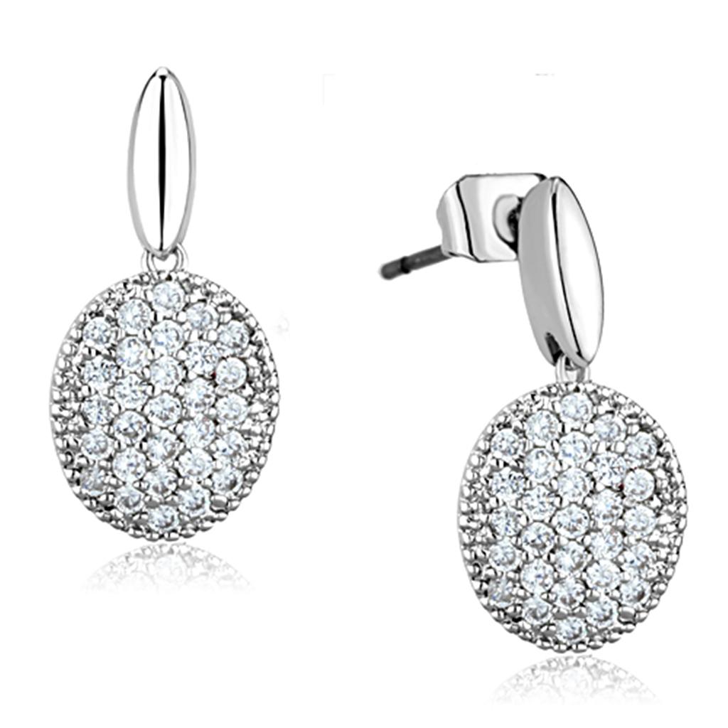 3W690 - Rhodium Brass Earrings with AAA Grade CZ  in Clear