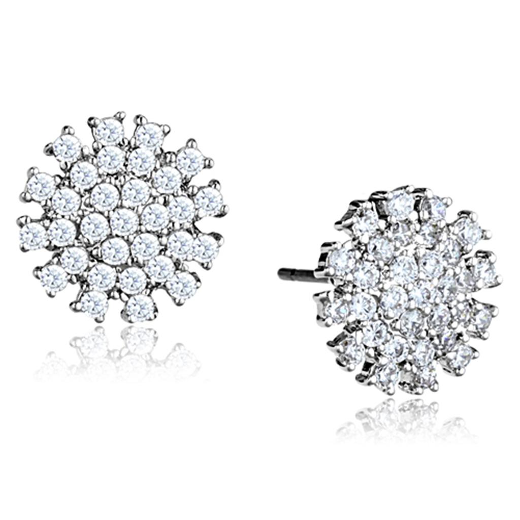 3W694 - Rhodium Brass Earrings with AAA Grade CZ  in Clear