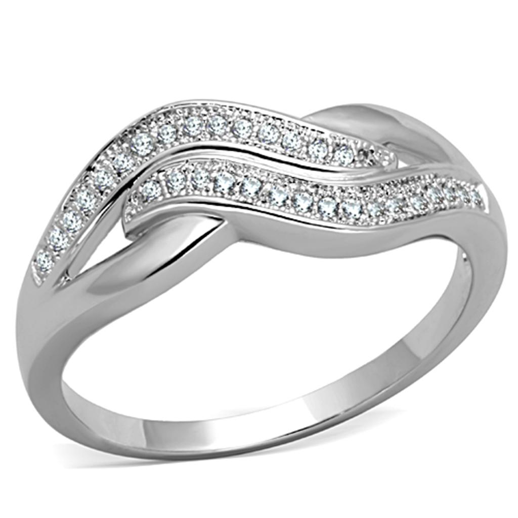 3W724 - Rhodium Brass Ring with AAA Grade CZ  in Clear