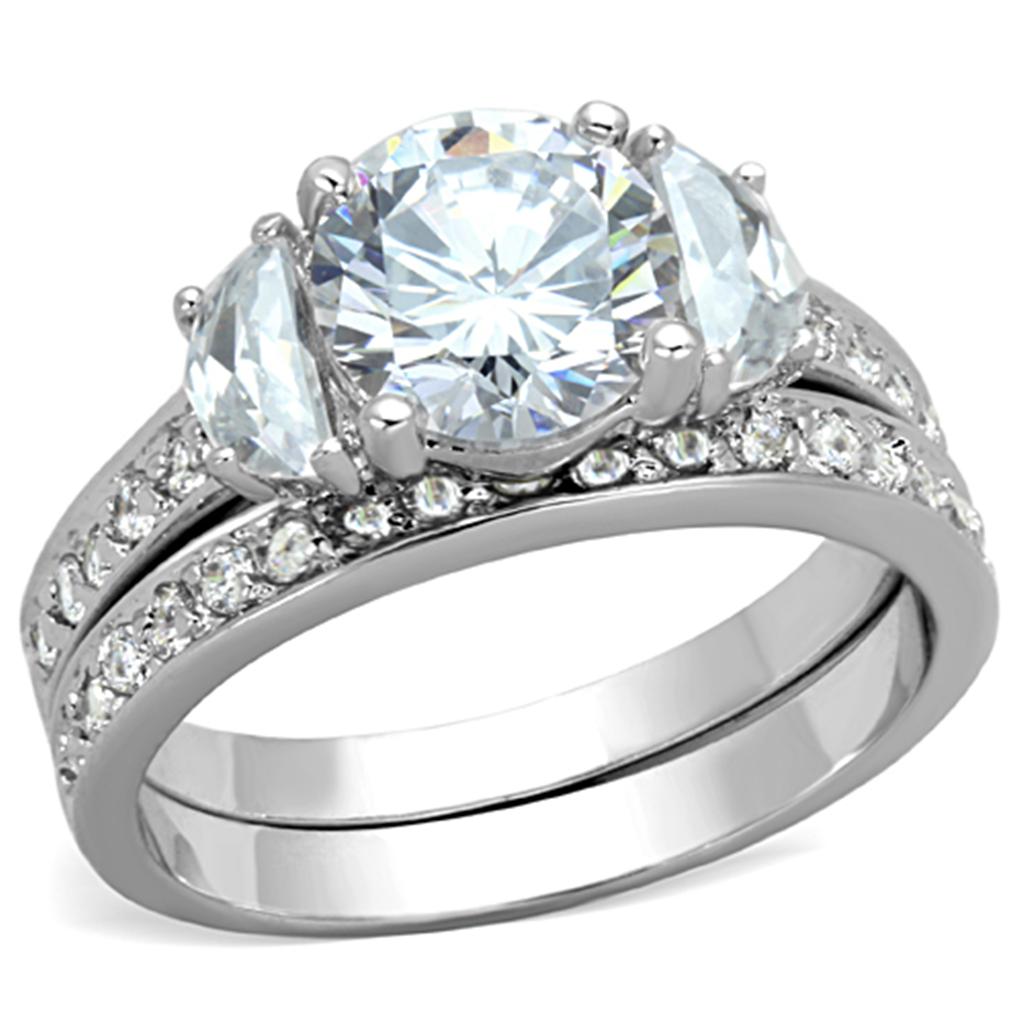 3W731 - Rhodium Brass Ring with AAA Grade CZ  in Clear