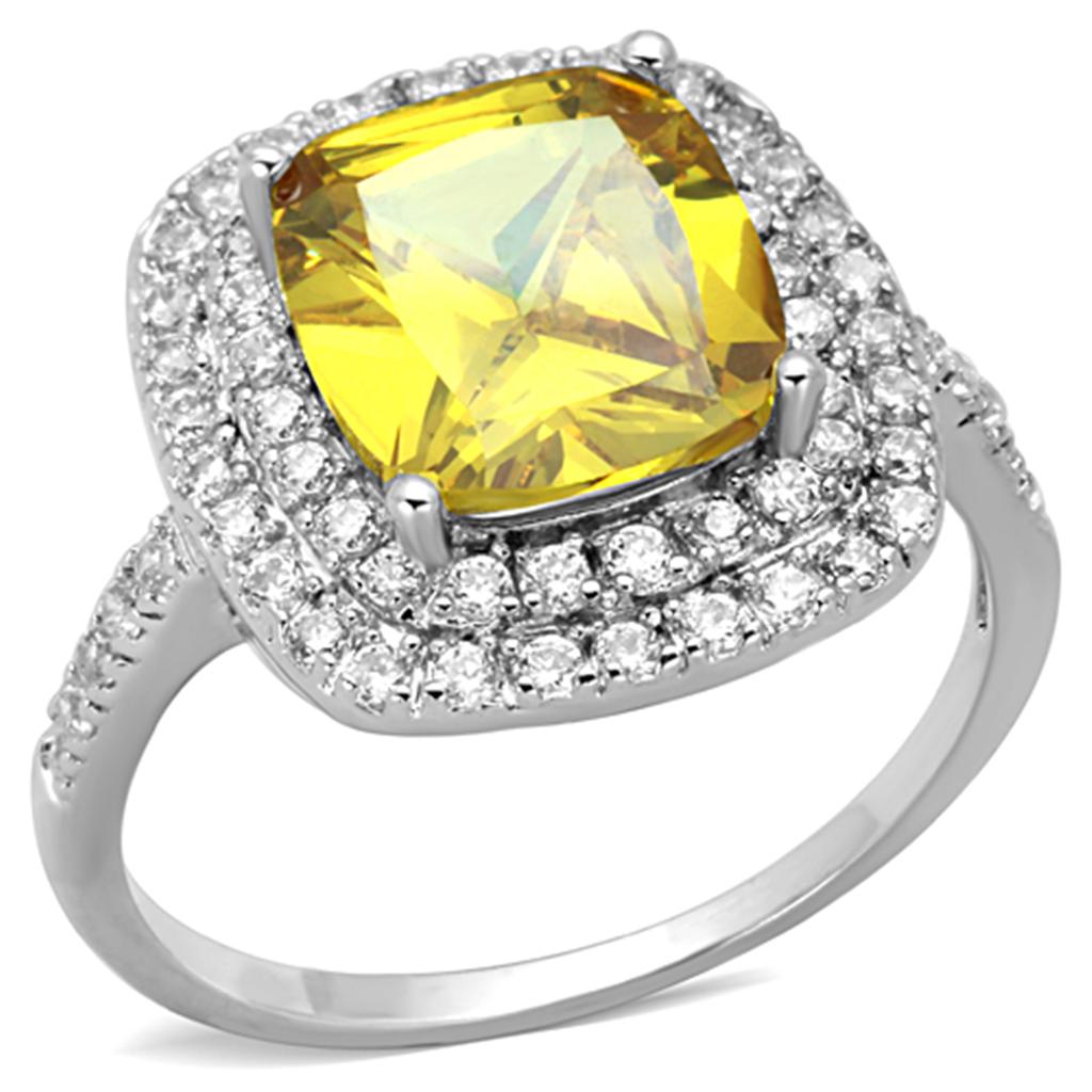 3W760 - Rhodium Brass Ring with AAA Grade CZ  in Topaz