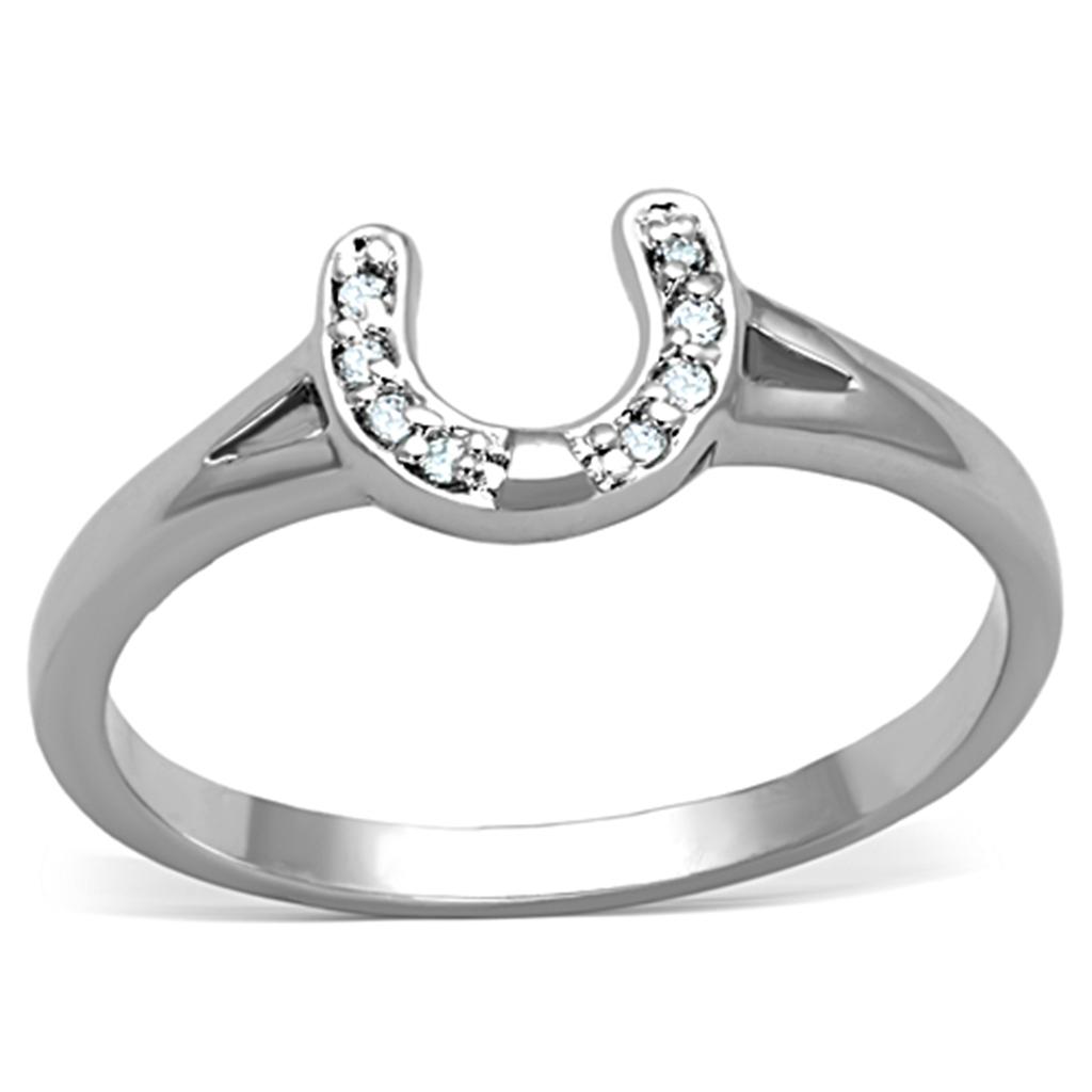 3W762 - Rhodium Brass Ring with AAA Grade CZ  in Clear