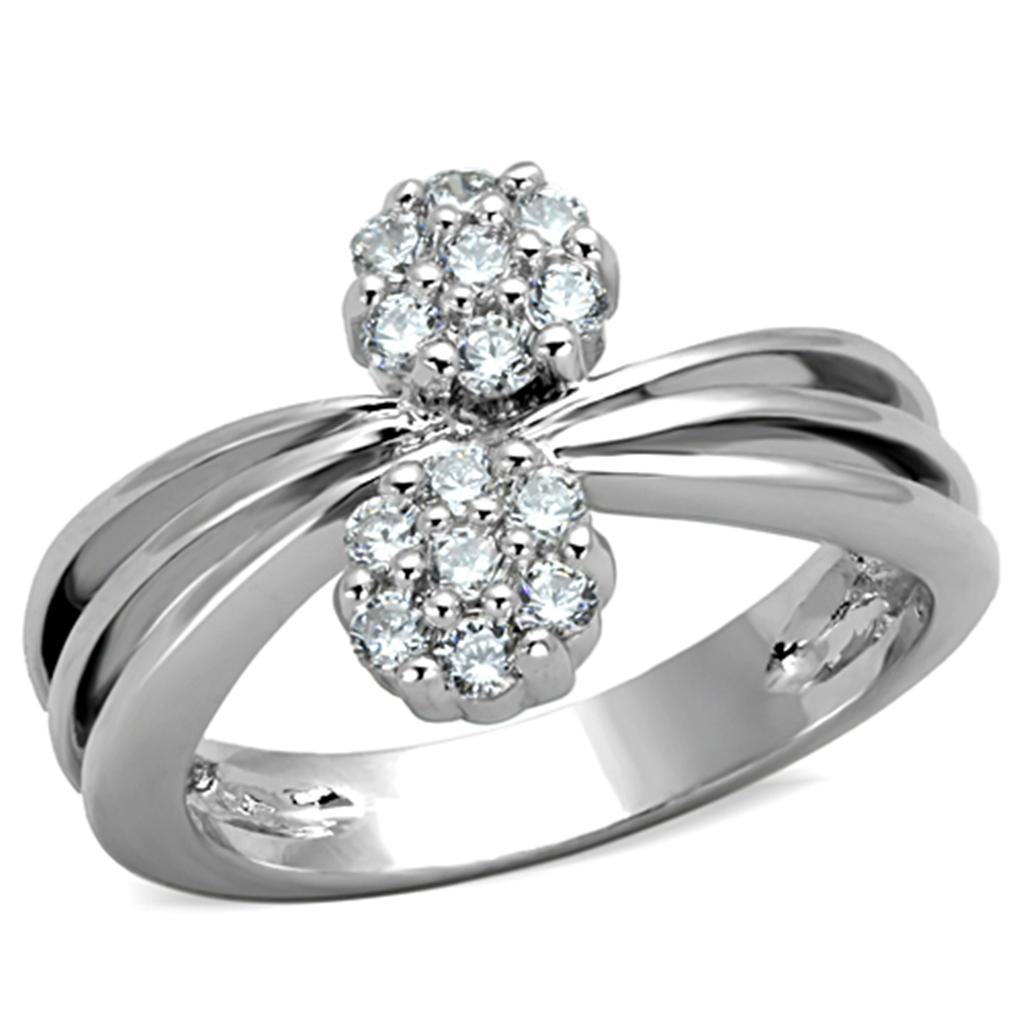 3W767 - Rhodium Brass Ring with AAA Grade CZ  in Clear