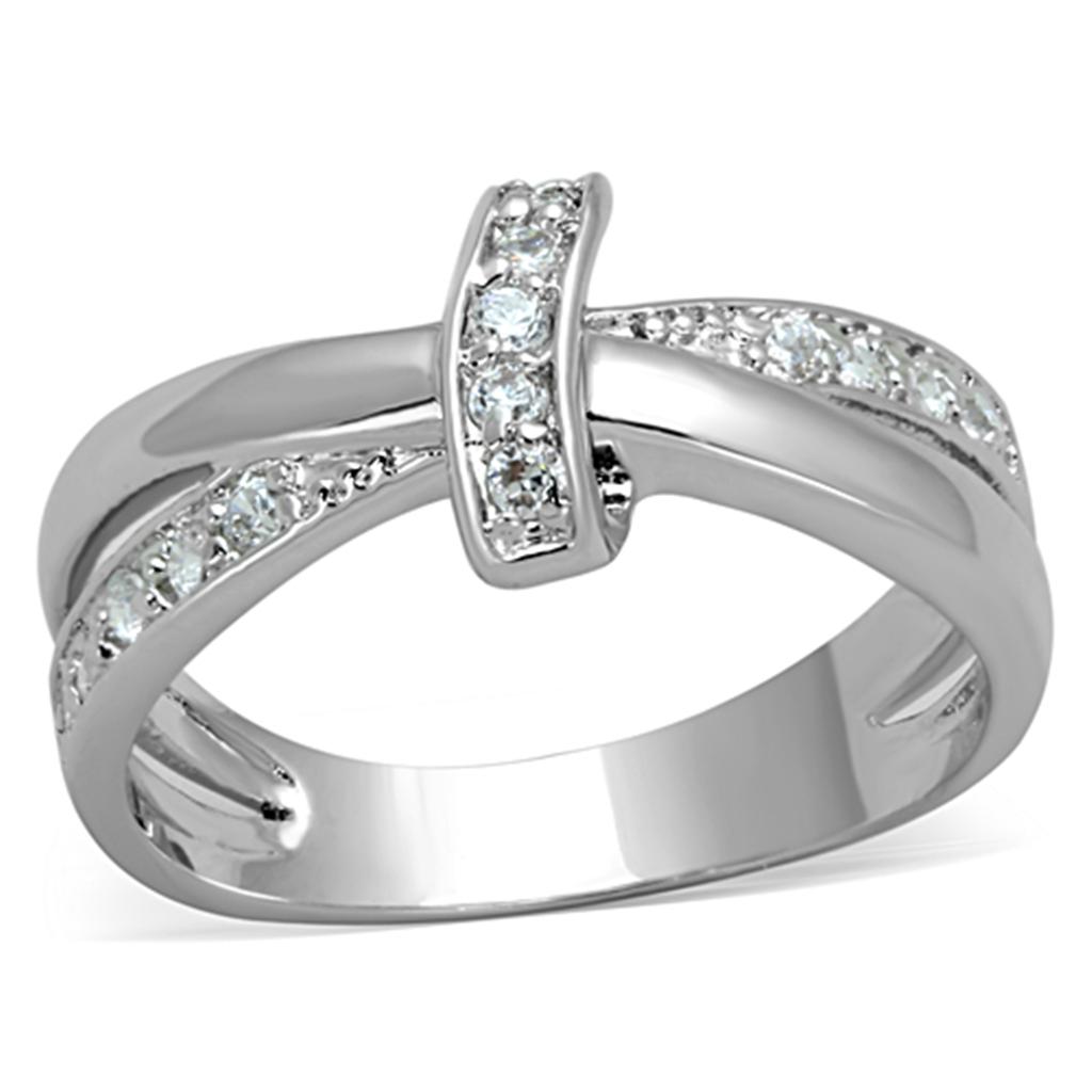 3W819 - Rhodium Brass Ring with AAA Grade CZ  in Clear