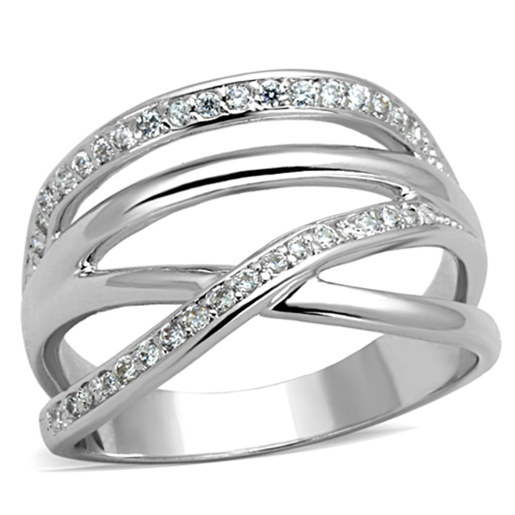 3W836 - Rhodium Brass Ring with AAA Grade CZ  in Clear