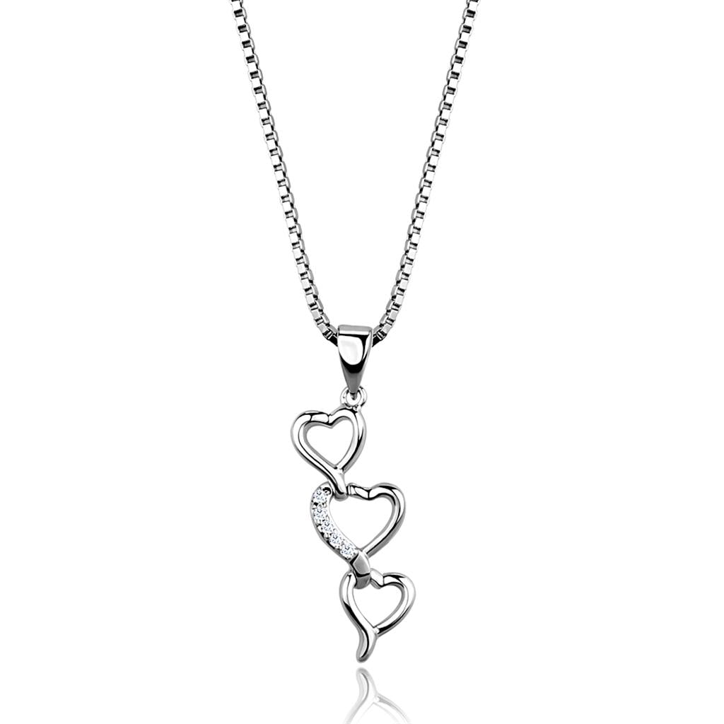 3W843 - Rhodium Brass Chain Pendant with AAA Grade CZ  in Clear