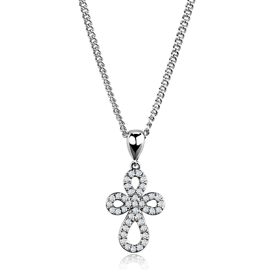 3W845 - Rhodium Brass Chain Pendant with AAA Grade CZ  in Clear