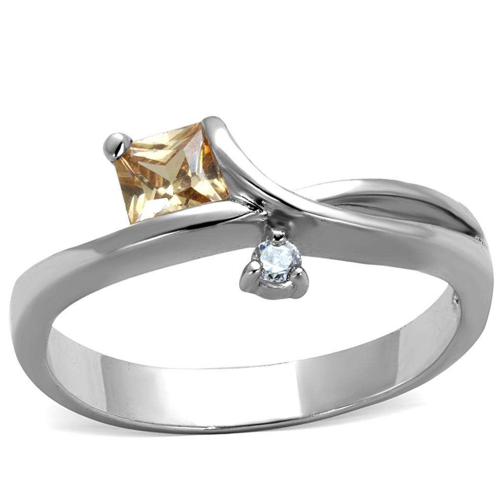 3W852 - Rhodium Brass Ring with AAA Grade CZ  in Champagne