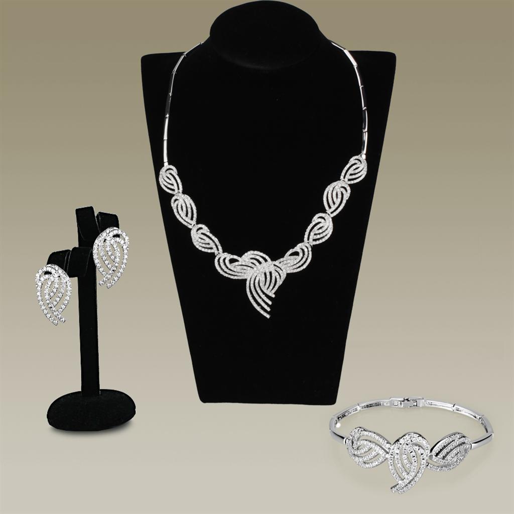 3W923 - Rhodium Brass Jewelry Sets with AAA Grade CZ  in Clear