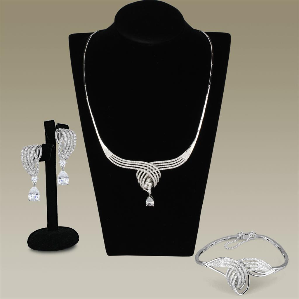 3W924 - Rhodium Brass Jewelry Sets with AAA Grade CZ  in Clear