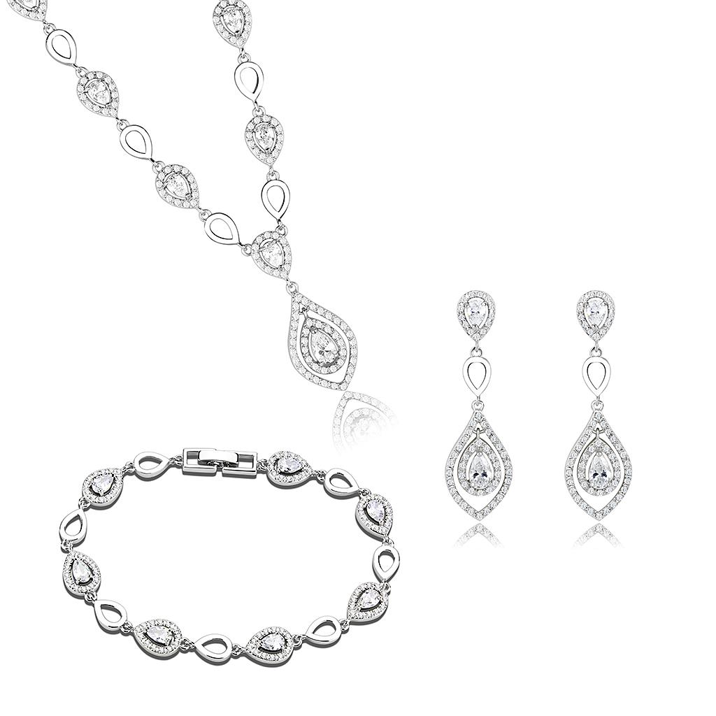 3W943 - Rhodium Brass Jewelry Sets with AAA Grade CZ  in Clear