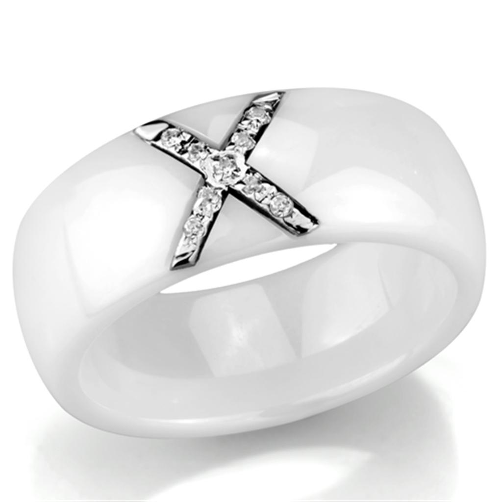 3W948 - High polished (no plating) Stainless Steel Ring with Ceramic  in White