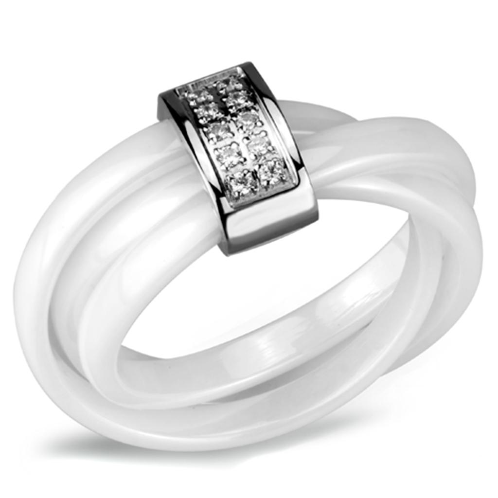 3W951 - High polished (no plating) Stainless Steel Ring with Ceramic  in White