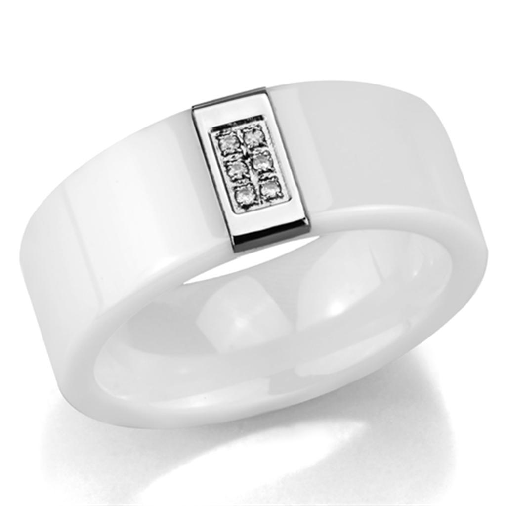 3W952 - High polished (no plating) Stainless Steel Ring with Ceramic  in White