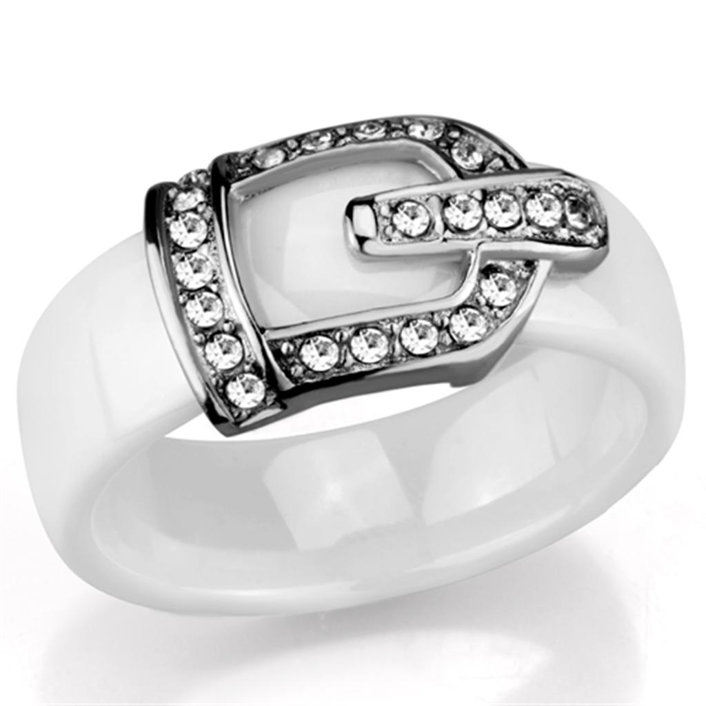 3W955 - High polished (no plating) Stainless Steel Ring with Ceramic  in White