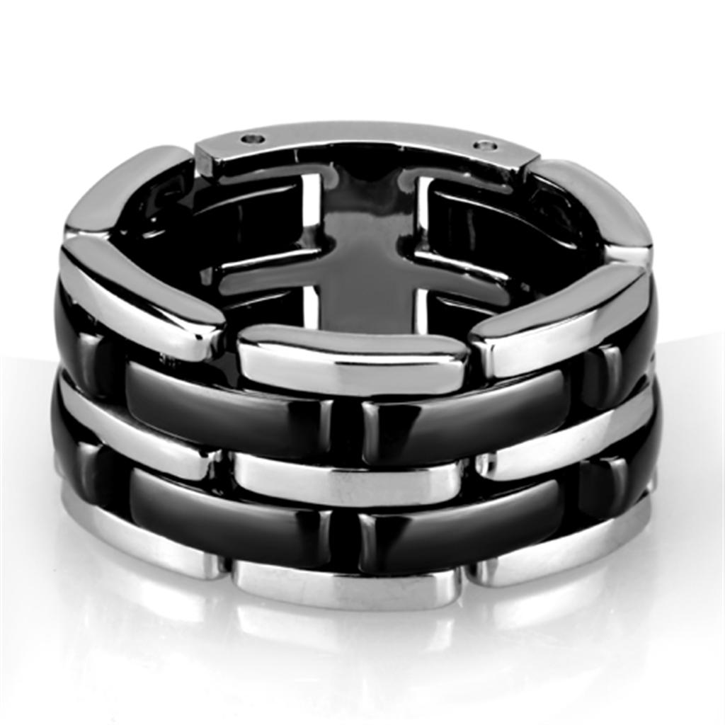 3W974 - High polished (no plating) Stainless Steel Ring with Ceramic  in Jet