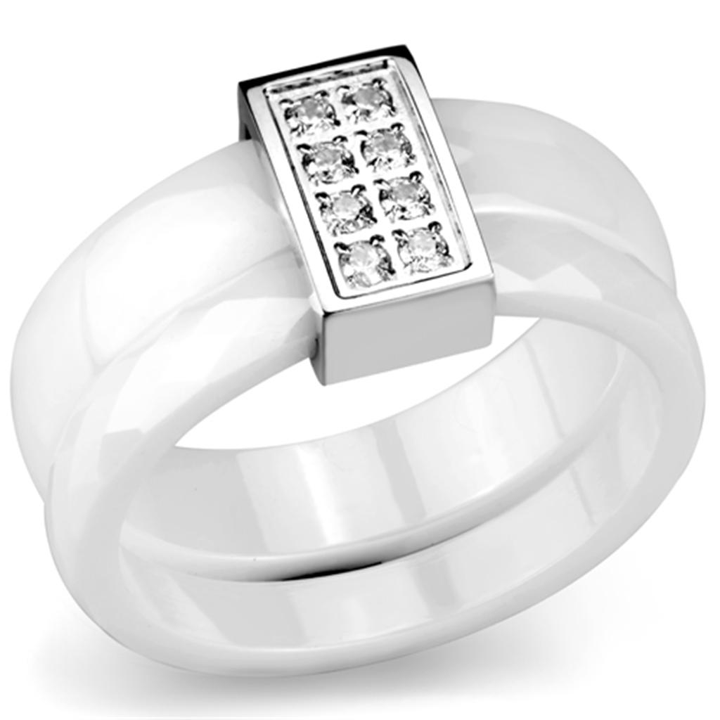 3W979 - High polished (no plating) Stainless Steel Ring with Ceramic  in White