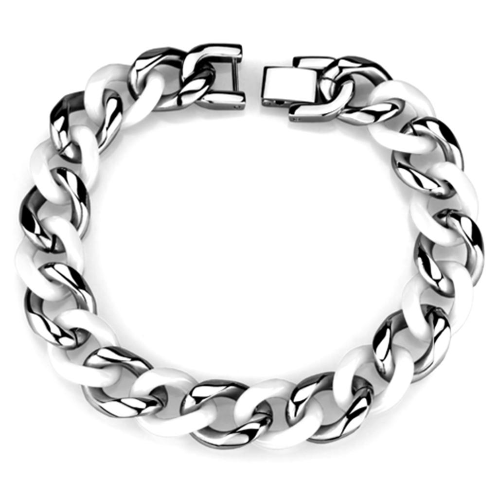 3W999 - High polished (no plating) Stainless Steel Bracelet with Ceramic  in White