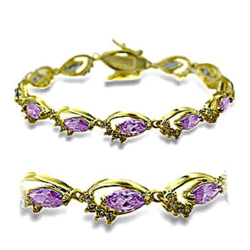 415702 - Gold Brass Bracelet with AAA Grade CZ  in Light Amethyst