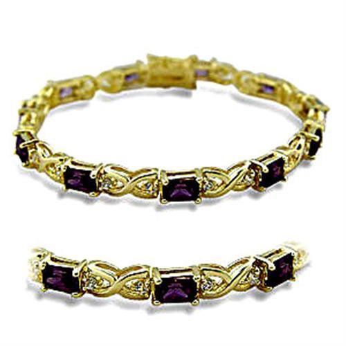 415706 - Gold Brass Bracelet with AAA Grade CZ  in Amethyst