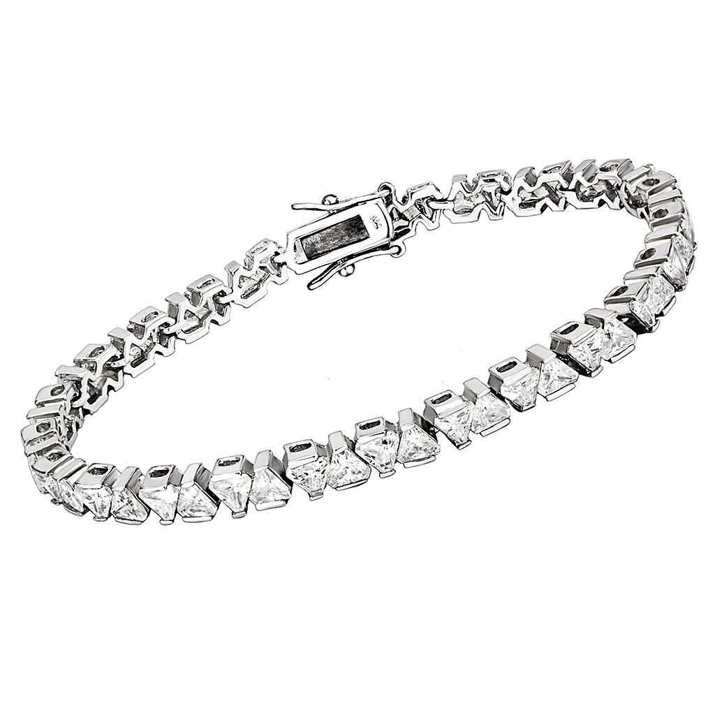 47302 - Rhodium Brass Bracelet with AAA Grade CZ  in Clear