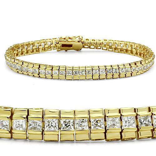 47303 - Gold Brass Bracelet with AAA Grade CZ  in Clear