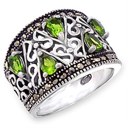 51411 - Antique Tone 925 Sterling Silver Ring with Synthetic Spinel in Peridot