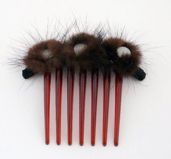French Twist Hair Comb with Fur & 3 Large Stones