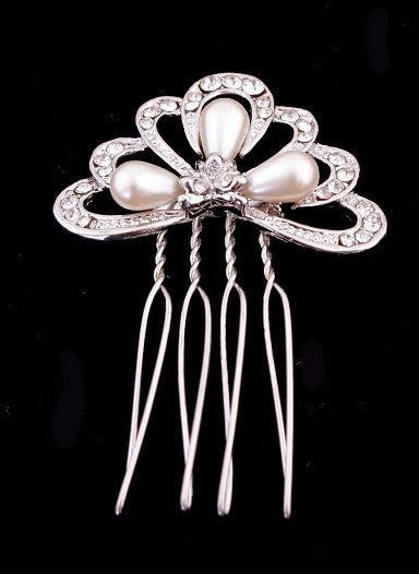 Wire Side Hair Comb with Drop Pearls & Swarovski Crystals