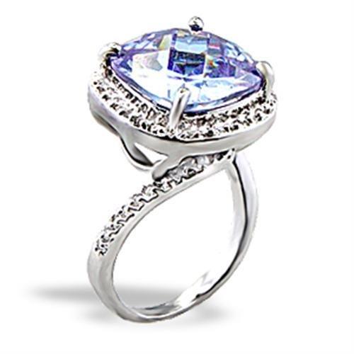 5X012 - Rhodium Brass Ring with AAA Grade CZ  in Light Amethyst