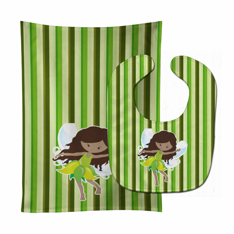 Fairy Green Stripes Baby Bib & Burp Cloth