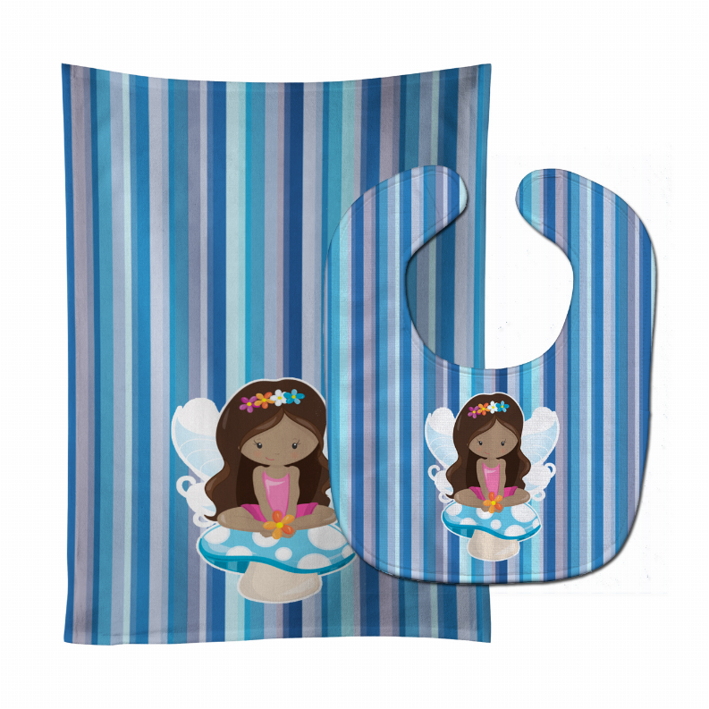 Fairy Blue Stripes Baby Bib & Burp Cloth