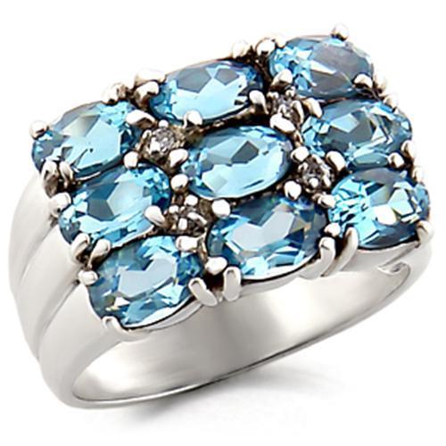 6X002 - High-Polished 925 Sterling Silver Ring with Synthetic Spinel in Sea Blue