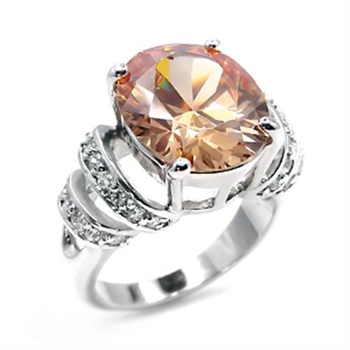 6X117 Rhodium Brass Ring with AAA Grade CZ in Champagne