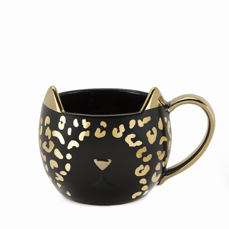 Chloe Black Leopard Cat Mug By Pinky Up