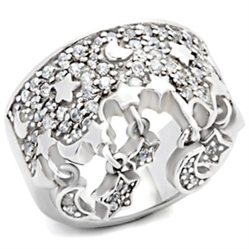 8X015 - Rhodium 925 Sterling Silver Ring with AAA Grade CZ  in Clear