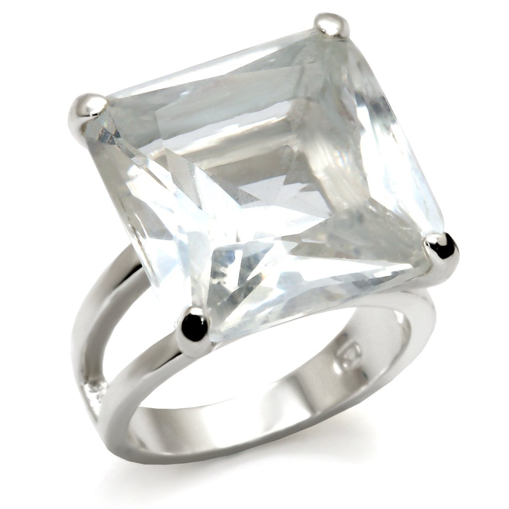 9X026 - High-Polished 925 Sterling Silver Ring with AAA Grade CZ  in Clear