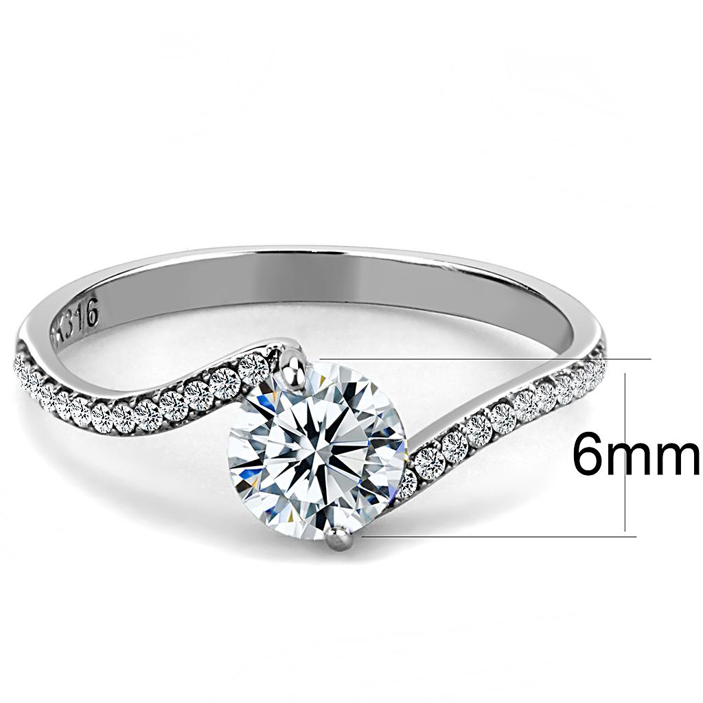 DA006 - High polished (no plating) Stainless Steel Ring with AAA Grade CZ  in Clear