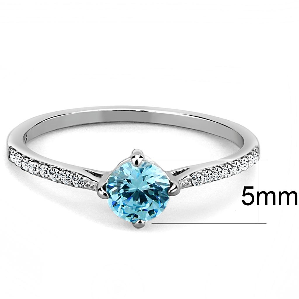 DA019 - High polished (no plating) Stainless Steel Ring with AAA Grade CZ  in Sea Blue