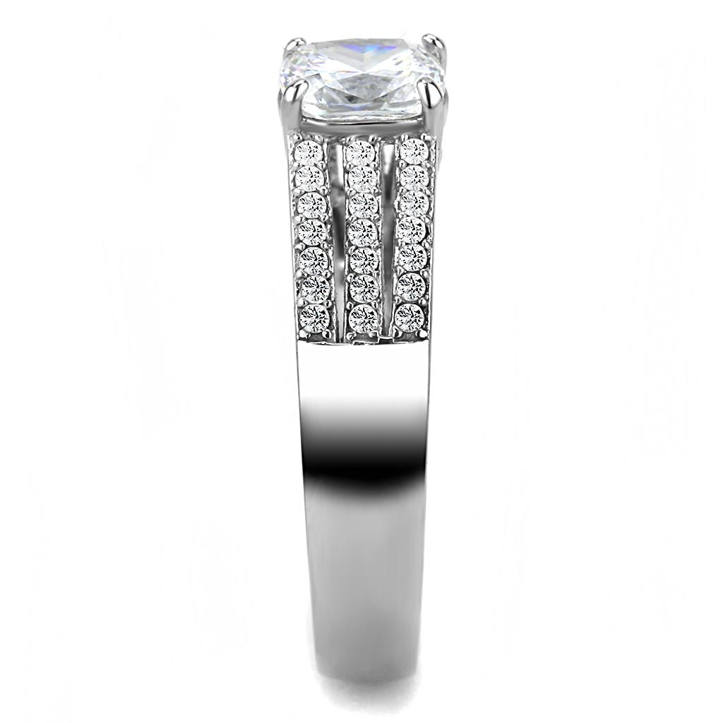 DA020 - High polished (no plating) Stainless Steel Ring with Cubic  in Clear