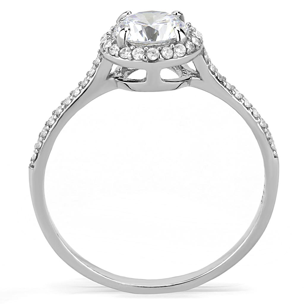 DA022 - High polished (no plating) Stainless Steel Ring with AAA Grade CZ  in Clear