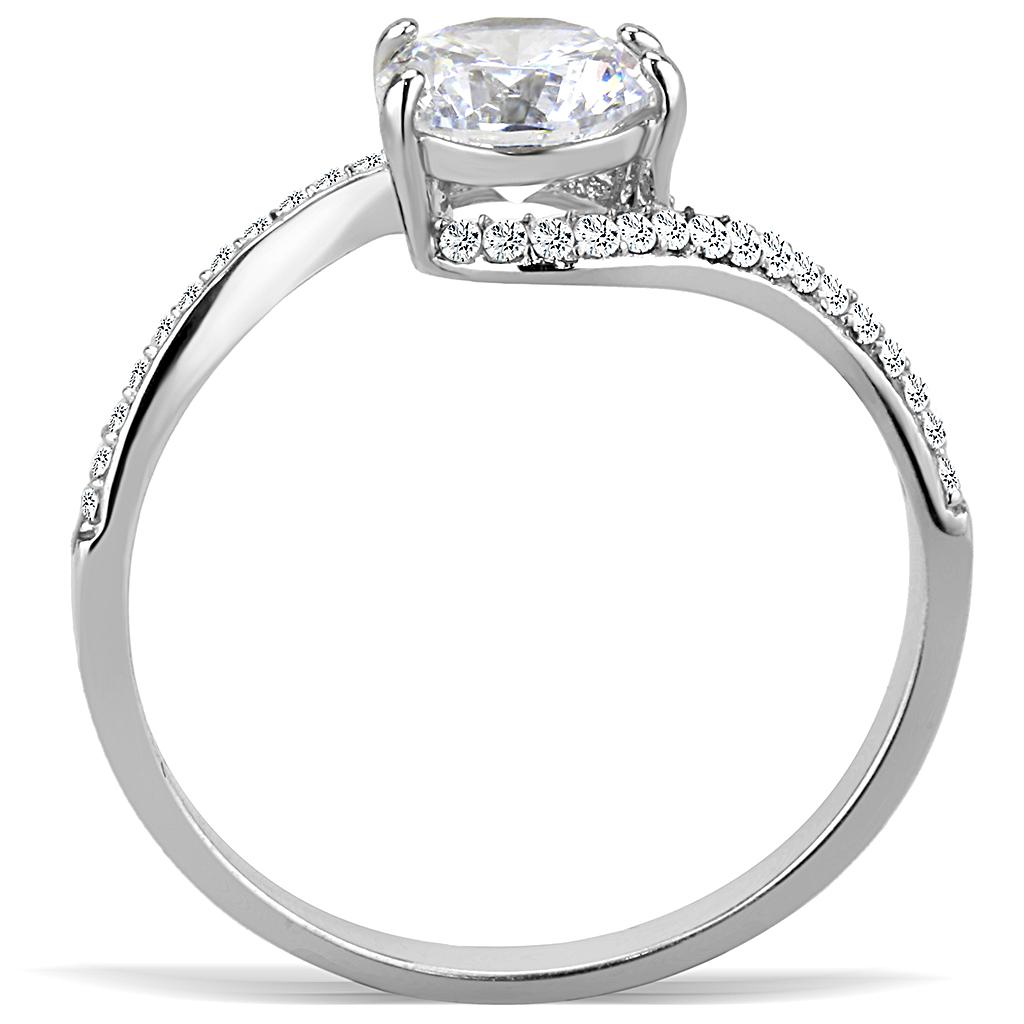 DA023 - High polished (no plating) Stainless Steel Ring with AAA Grade CZ  in Clear