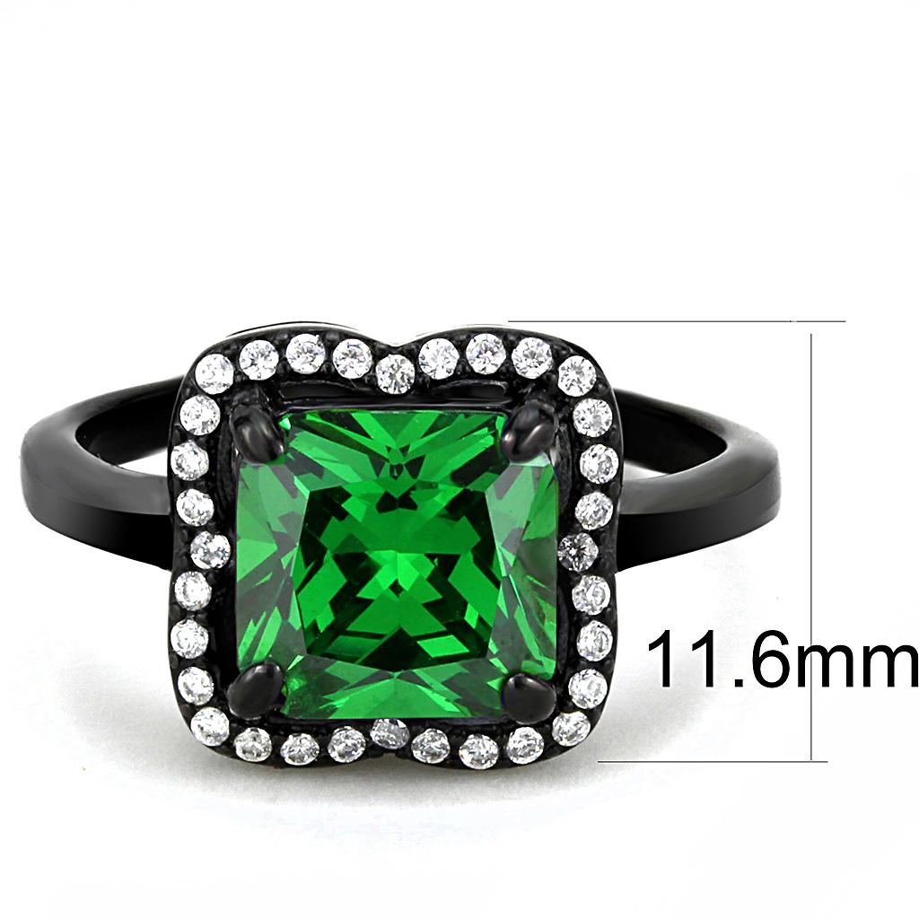 DA029 - IP Black(Ion Plating) Stainless Steel Ring with AAA Grade CZ  in Emerald