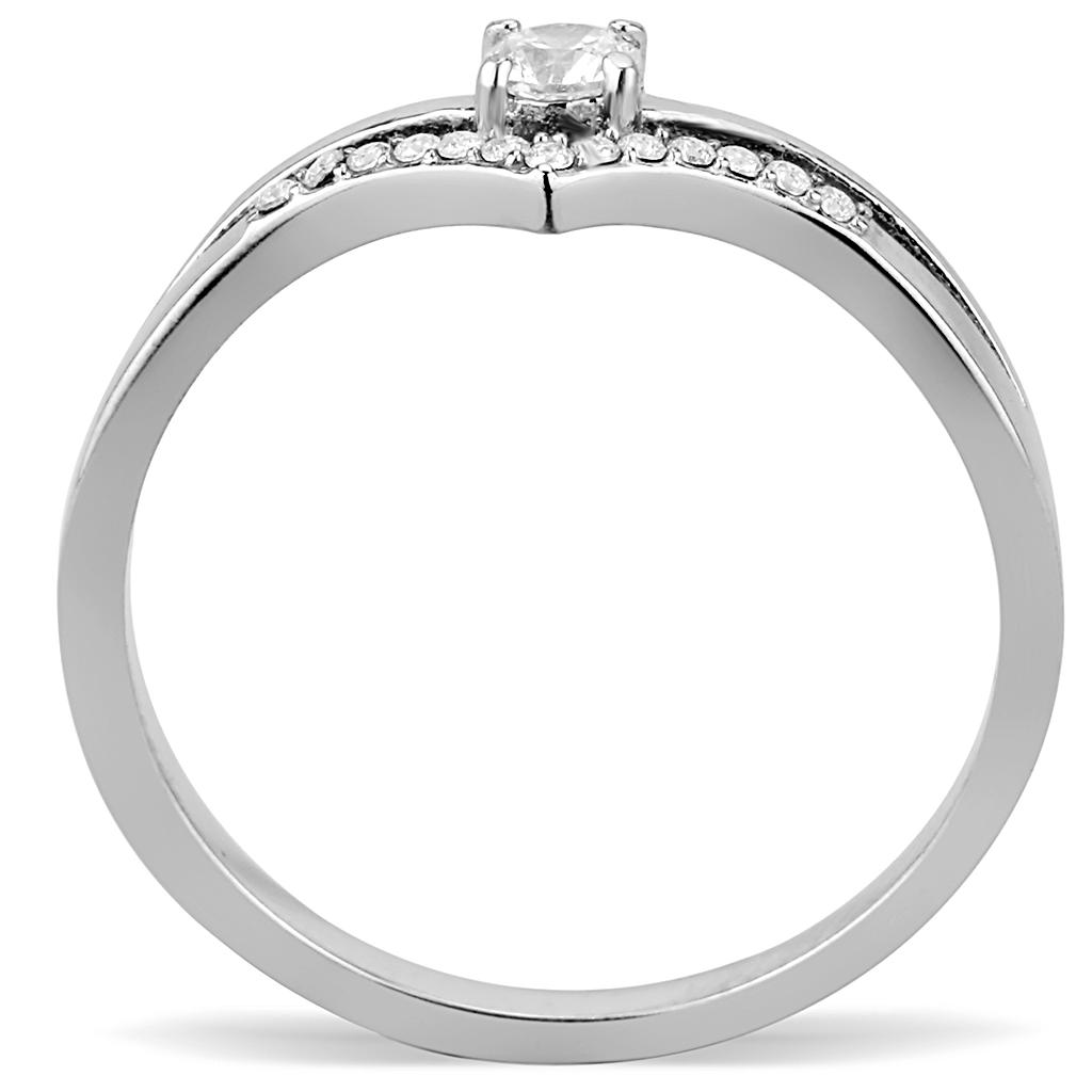 DA030 - High polished (no plating) Stainless Steel Ring with AAA Grade CZ  in Clear